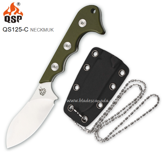 QSP Neckmuk Fixed Blade Neck Knife, D2 Steel, G10 OD, Kydex Sheath, QS125-C - Click Image to Close